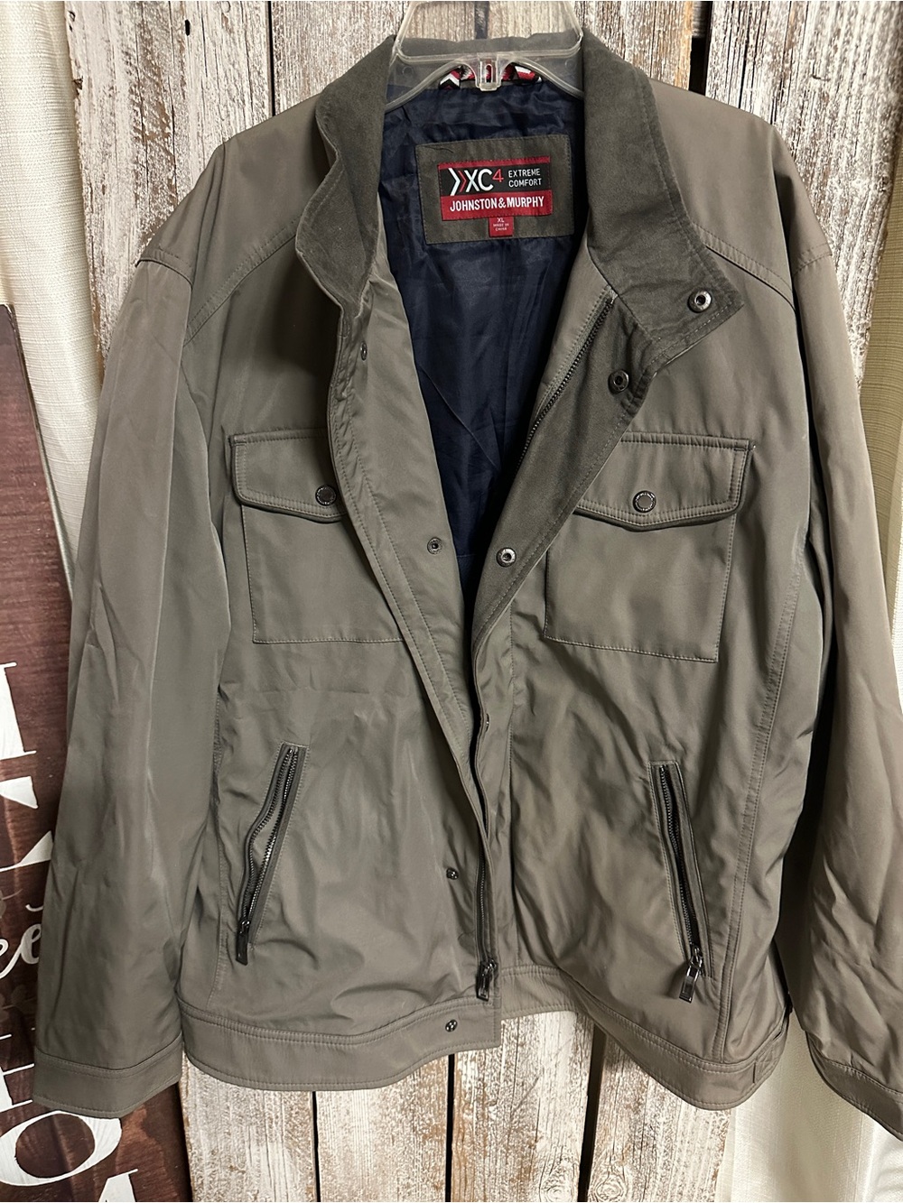 Johnston & Murphy Olive Field Jacket with Corduroy Collar